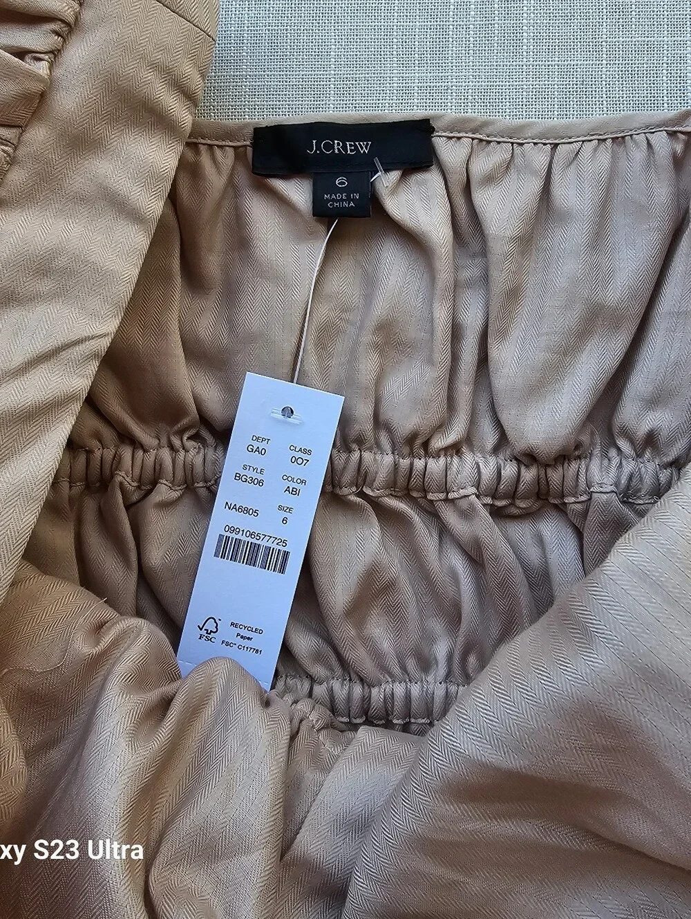 New! J. Crew Sz 6 Cinched-waist Top in Cream Herringbone Cotton NWT